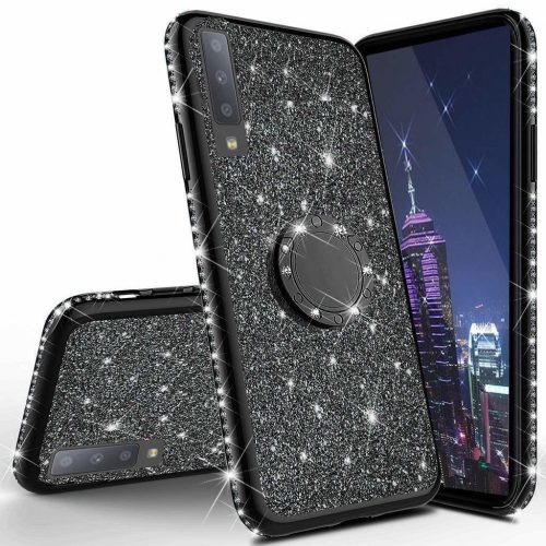 Huawei P40 Lite Diamond Csillámló Szilikon Tok TPU Gyűrűs Fekete