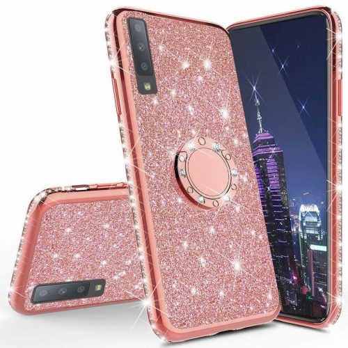 Huawei P40 Lite E Diamond Csillámló Szilikon Tok TPU Gyűrűs Rózsaszín