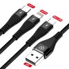 AMORUS USB Kábel 1.2m 3in1 iPhone-Apple+MicroUSB+Type C Töltő Kábel Fekete